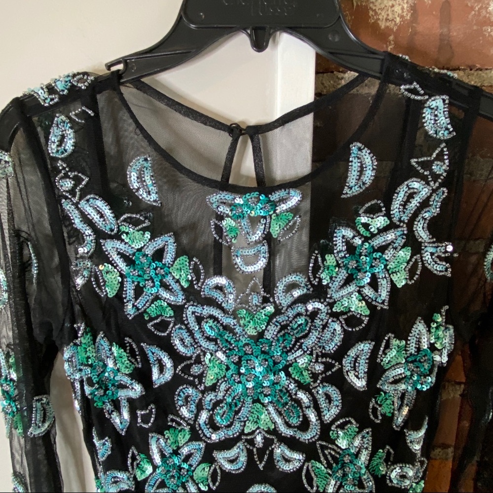 Aidan Mattox Vintage Beaded Sequin Mesh Long Sleeve Mini Cocktail Dress Size 2 - Picture 7 of 11